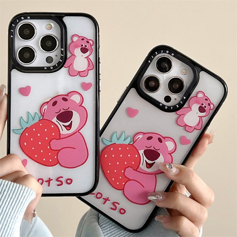 

Новый чехол Apple 15 Black Edge Strawberry Bear для iPhone14Pro подходит для iPhone 13 Promax, прозрачный, для женщин.