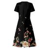 Women's Summer Casual Fashion Print Pocket Short Sleeve V-Neck Swing Dress