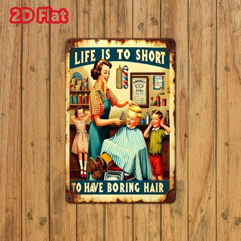

Vintage Metal Sign Life is Short Wall Decor Barber Shop Gift