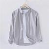 Men's White Long-Sleeve Linen Shirt - Casual Spring/Summer Lapel Style