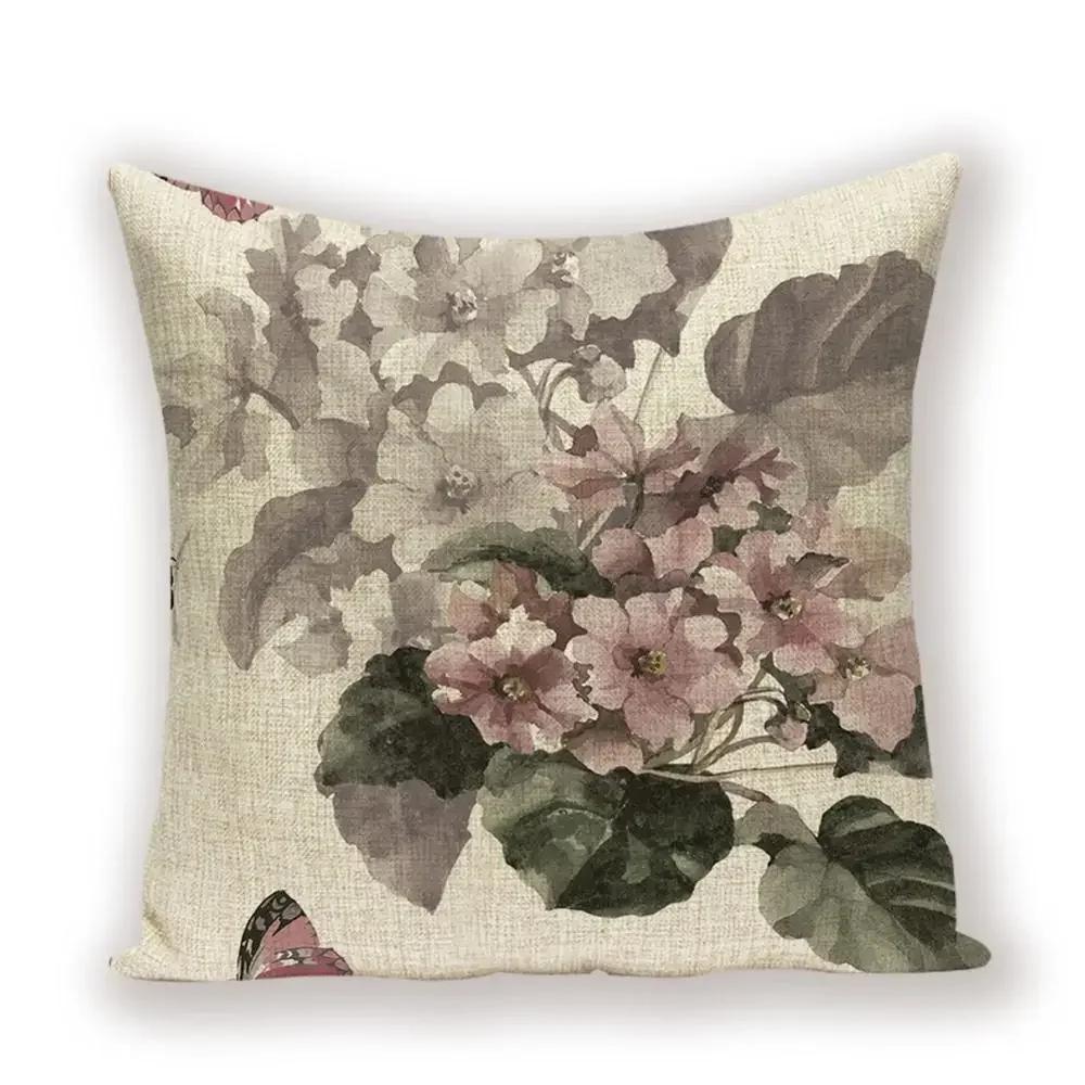 Vintage Floral  Linen Pillow Case Sofa Living Room Seat Car Soft Cushion Cover Home Decorative Pillowcase 45*45cm