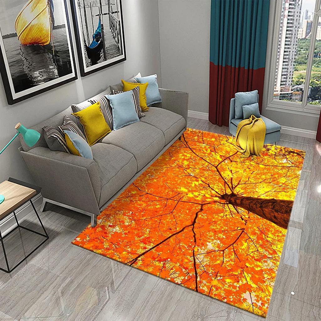 3D Autumn Yellow Maple Leaves Carpet Modern Kitchen Bathroom Anti-Slip Entrance Doormat Bedroom Living Room Balcony Floor Carpet
