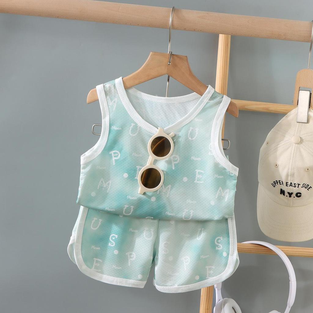 Kids' Summer Mesh Sleeveless Vest Set - Lightweight, Breathable 2-Piece for Boys & Girls