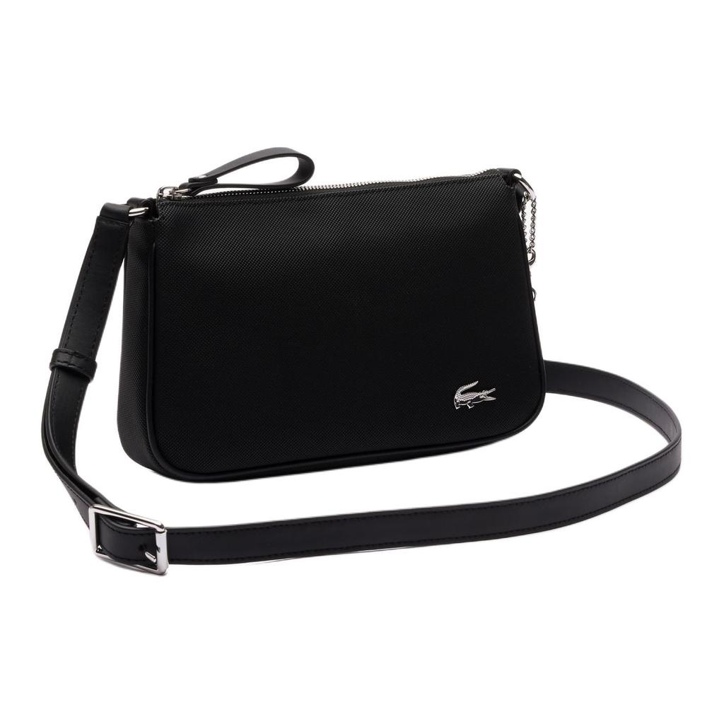 Lacoste Jednobarevná ležérní texturovaná potažená polyesterová taška přes rameno Crossbody Dámské tašky Černá NF4369DB-000