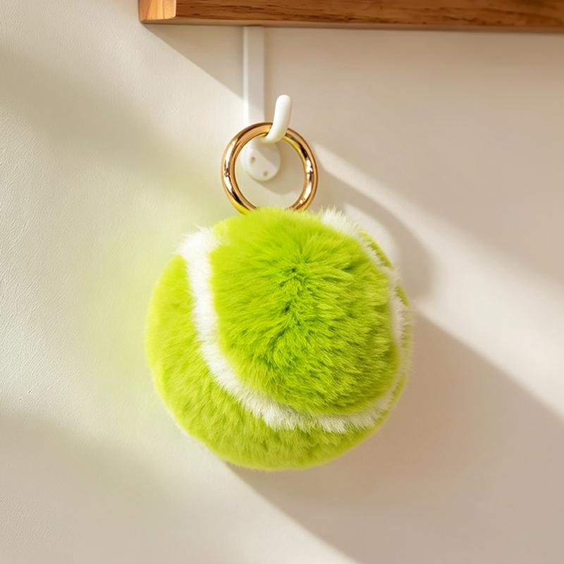 Fluffy Tennis Ball Plush Key Ring Soft Pompom Bag Pendant Sports Themed Gift For Friends Women Car Key Decor