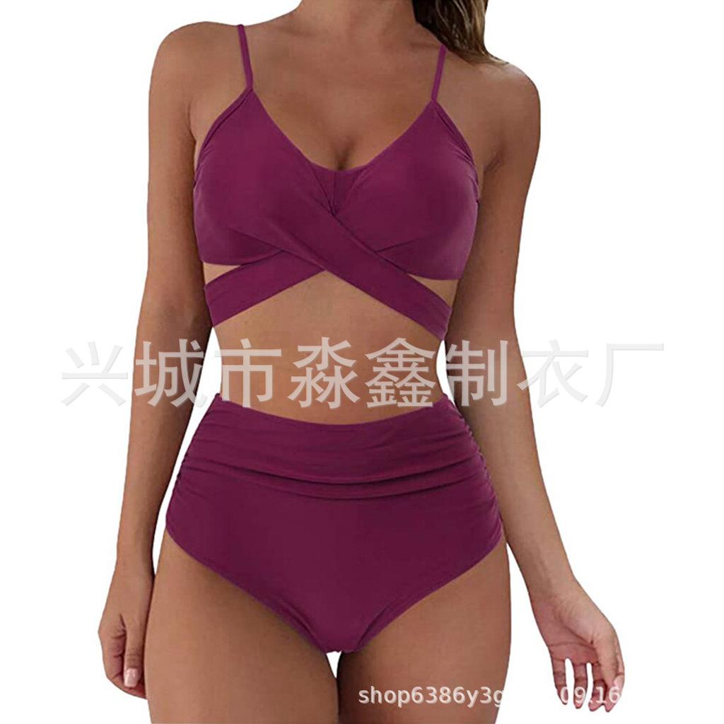 Explosive Leopard Print Cross High Waist Split Bikini, Sexy BIKINI Swimsuit for Women, Direct Supply