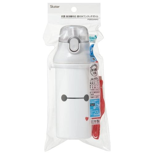 Skater Children's Water Bottle, 480ml, Direct Drinking, Plastic, One-Touch Operation, Dishwasher Safe, Made In Japan, Disney Baymax 25, Boys and Girls