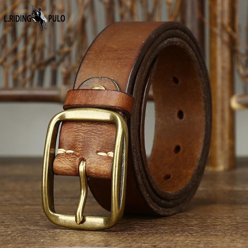 Men's Leather Belt Retro Style Distressed Pant Belt Trendy American Handmade First Layer Cowhide Leather Casual Jeans Belt