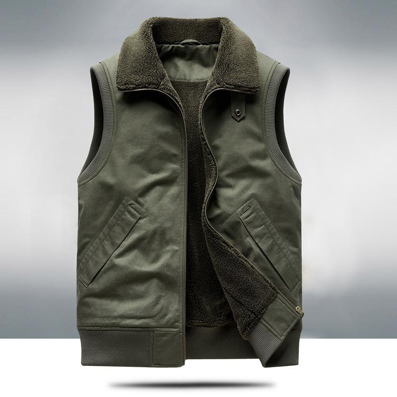 Men's Casual Fleece Lined Thickened Loose Fit Sleeveless Vest Autumn Winter Turn-Down Collar Jacket Outdoor Leisure Vest
