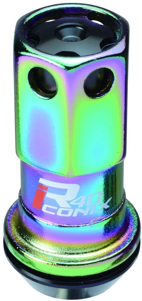 Racing Composite R40 iCONIX Wheel Lock M12 x with Aluminum KYO-EI (Kyoei Industry) Nuts, P1.5, Caps, Neo-Black/Black, RIA-01NK