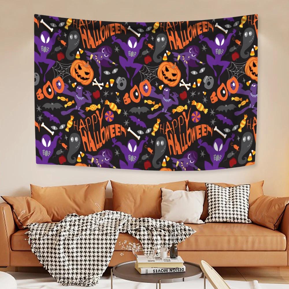 Cute Halloween Tapestry Pink Skull Pumpkin Home Decor Aesthetics Festivals Gift Living Room Party Backdround Cloth Sofa Blanket