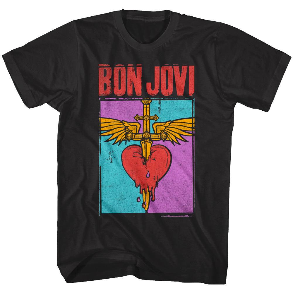 Bon Jovi You Give Love a Bad Name Men s T Shirt Heart Daggar Rock Album Cover 2XL
