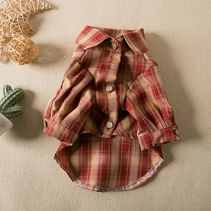 Pet Shirt Spring and Summer Thin Dog Shirt Plaid Breathable Sunscreen Small and Medium Dogs Puppy Two-legged Shirt Cat Clothes