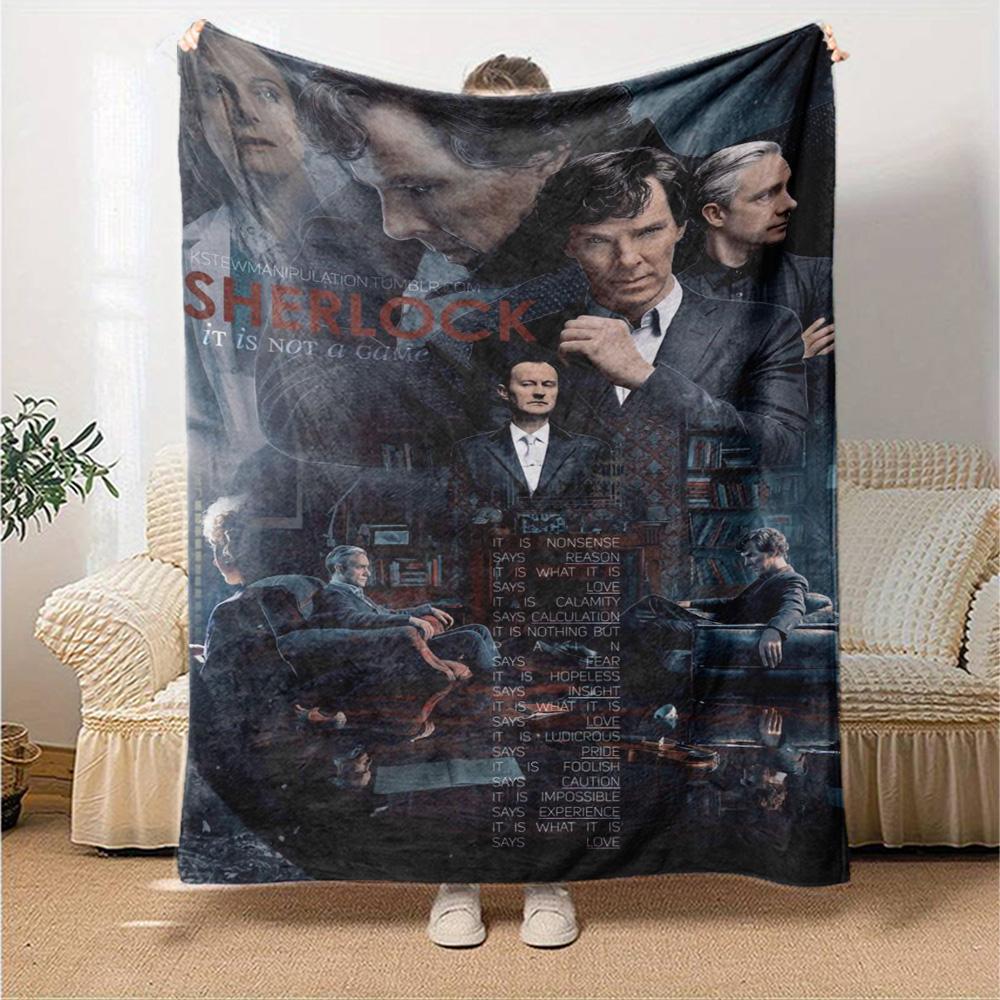 Sherlock Print Flannel Blanket High Quality Warm Comfortable Cover for All Seasons Perfect for Gifts Home Decor