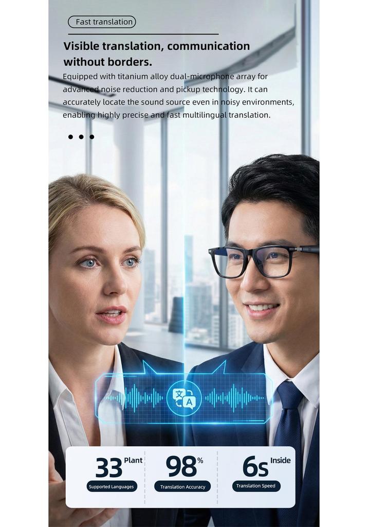 AI Translation Bluetooth Glasses GS20 with Photochromic Lenses for Driving & Music