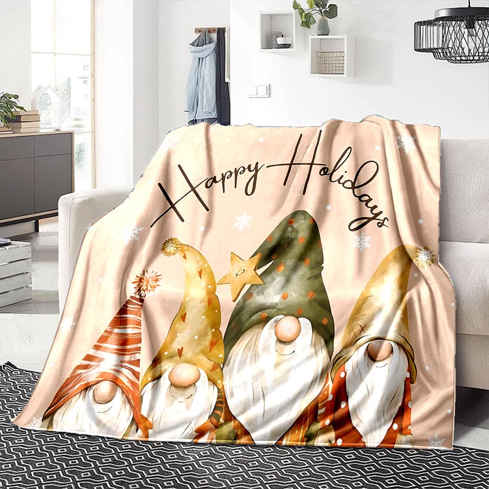 1Pc Holiday Gnomes Celebration Blanket Soft Throw Blanket For Home Bedroom Bed Sofa Travel Office Solid Christmas Blanket