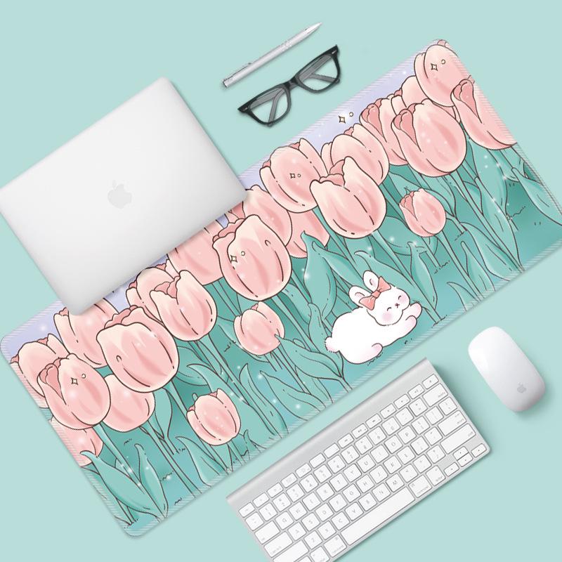 Extra velká kreslená květinová podložka pod myš - Roztomilá podložka na stůl pro notebook a klávesnici