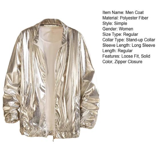 Men Coat Stand Collar Long Sleeve Zipper Closure Jacket