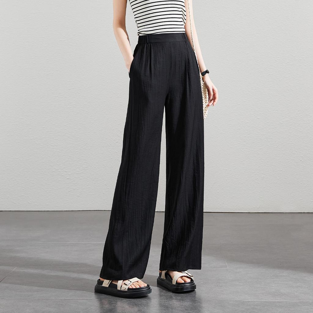 Wrinkled texture thin casual wide leg pants for women in summer 2025, loose and versatile, slimming and floor hugging pants
