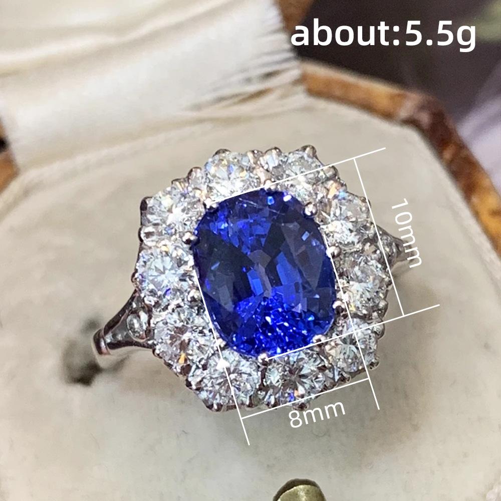 Imitation Natural Royal Sapphire Zircon Ring Women'S Copper-Plated Platinum Luxury Wedding Jewelry