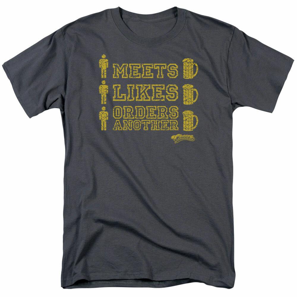 Cheers Man Meets Beer T Shirt Mens Licensed Classic TV Merchandise Charcoal XL