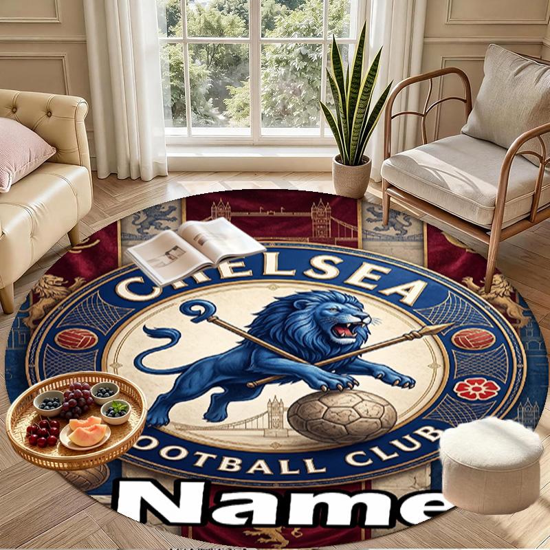 Custom Name Personalized Chelsea Football Club Print Round Rug, Versatile Home Decor Carpet, for Playroom, Apartment, Balcony, Entryway, Hallway Gift
