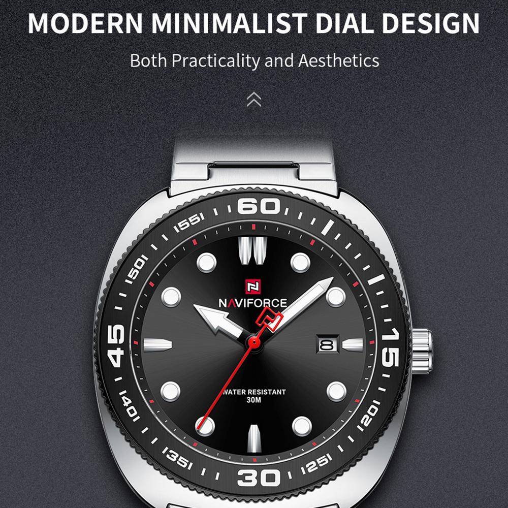 NAVIFORCE Men's Watch Quartz Calendar Luminous Pointer Stainless Steel Strap Waterproof Fashion Casual Watch NF9250