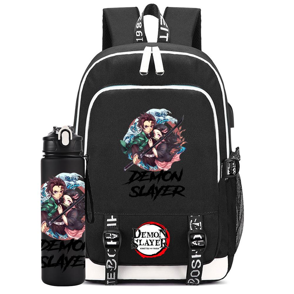 

2Pcs/set Anime Demon Slayer Printed Backpack Large Capacity Waterproof Bookbag With 750ml Water Bottler Laptop Student Boy Girl Bookbag Gift