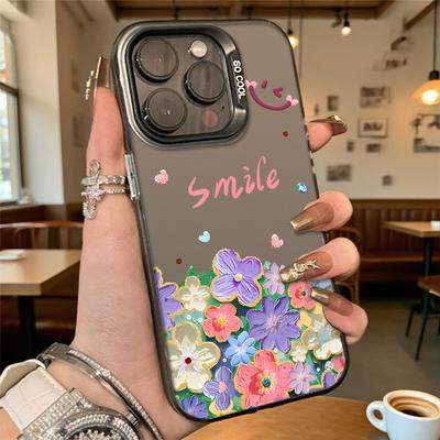 Smile with Colorful Flowers Hard Phone Case for Iphone 16 15 14 13 12 11 Pro Max Mini Shockproof Anti-Scratch Protective Cover
