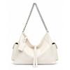 Vintage Chain Detail Moto Shoulder Bag Women Large Capacity Crossbody Soft PU Leather Streetwear Style