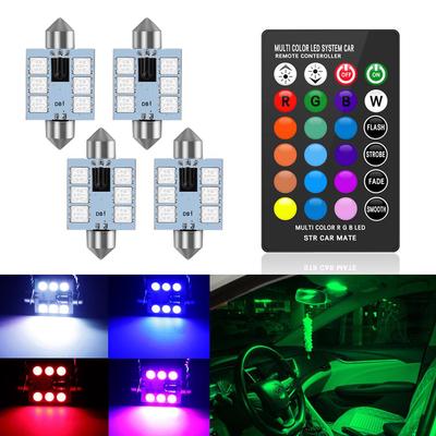Car Interior Lights RGB C5W LED Festoon 31mm 36mm 39mm 42mm with Remote Control Multicolor Dome Light Reading Lamp Auto 12V