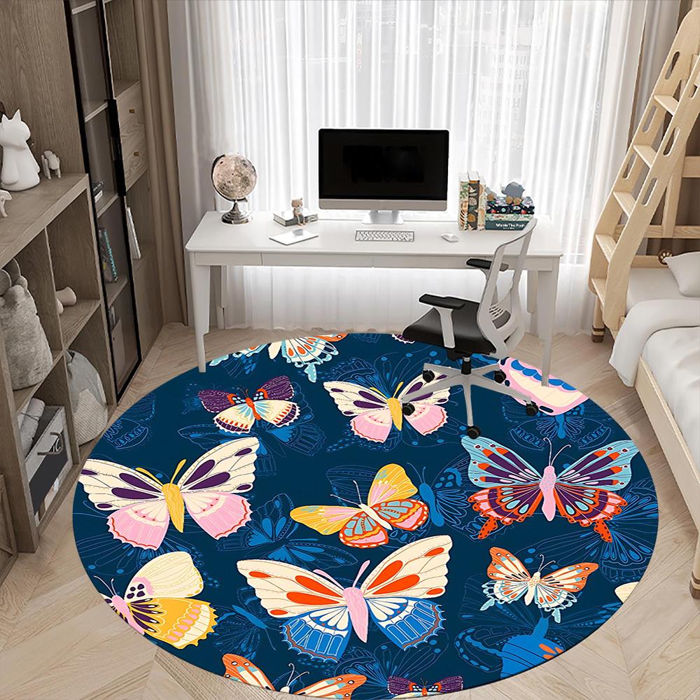 1pc Butterfly Print Carpet for Office Non Slip, Round Carpet, Soft & Comfortable, Carpet for Office, Lightweight Round Floor Mat