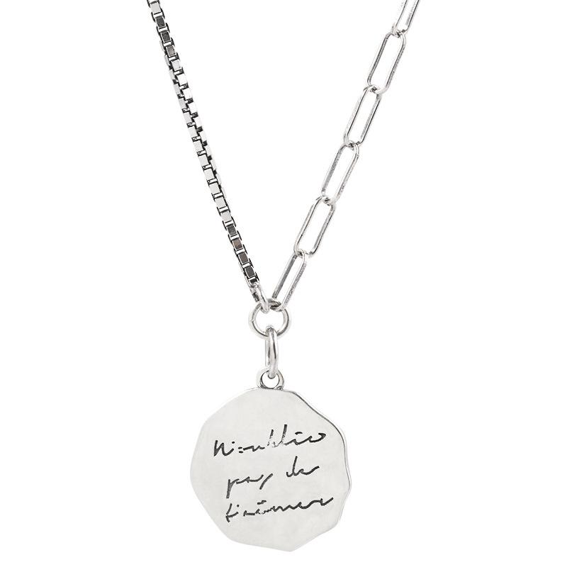 

Korean version simple splicing necklace stainless steel collarbone chain letter round brand pendant necklace men s hip-hop trendy jewelry