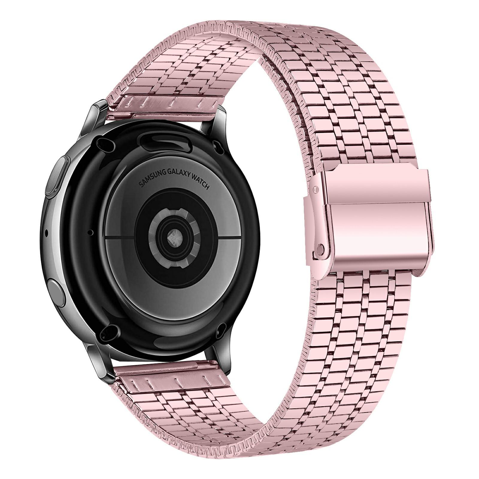 

For Garmin Vivoactive 4 Watch Band 7-Beads Electroplated Stainless Steel Strap Rose Pink