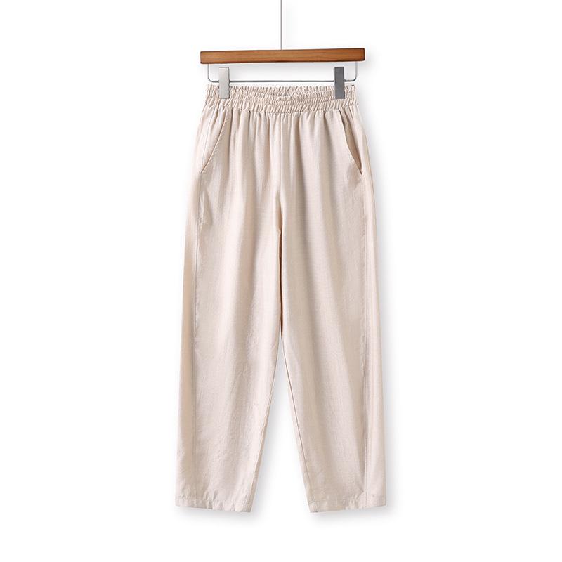 

Summer New Cotton Linen Elastic Waist Cropped Pants for Middle-Aged & Elderly Women - Breathable, Versatile, Straight-Leg XL (up to 115 lbs) грязно-белый
