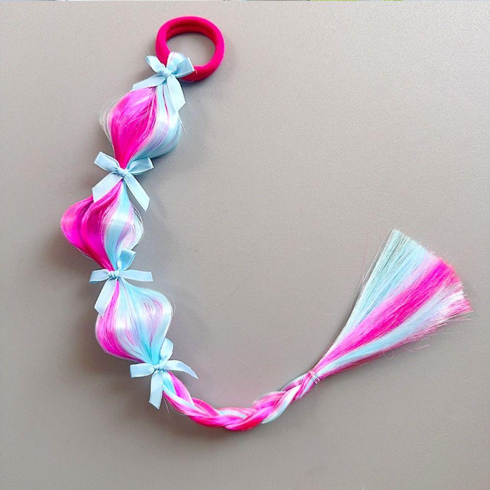 2PCS Colorful Children's Wig Braids Handmade Colorful Braided Hair Ties Wig Ponytail Cosplay Use