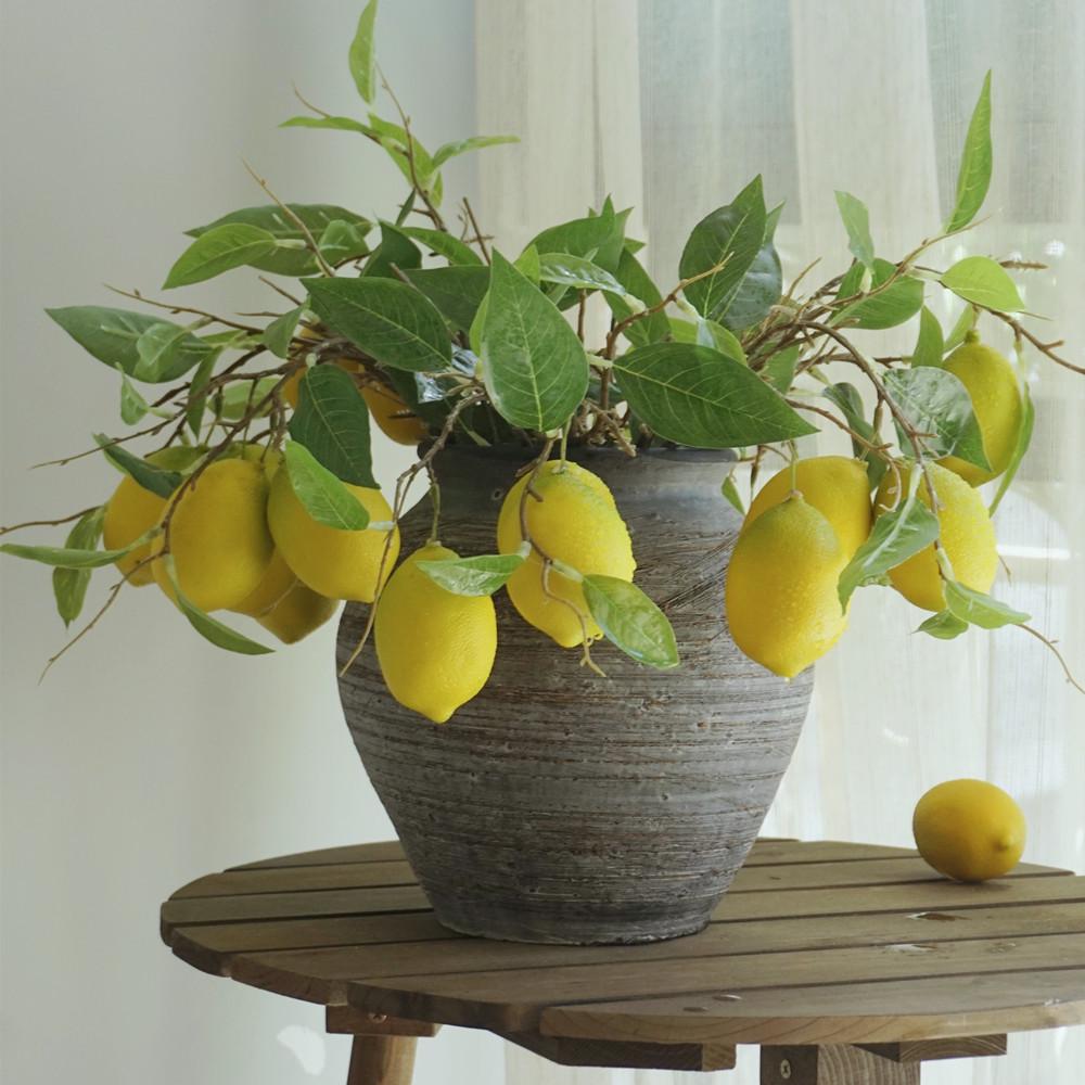 Composizione Floreale Fresca Stile Foresta con Rami di Limone per Decorazione Soggiorno o Vetrine
