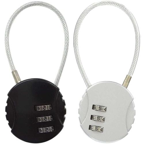 Shanado Padlocks, Wire Locks, Set of 2, 3-Digit Combination Locks, Zinc Alloy, Secondary Lock, Easy To Set, Secure, Compact, Convenient, Waterproof, A
