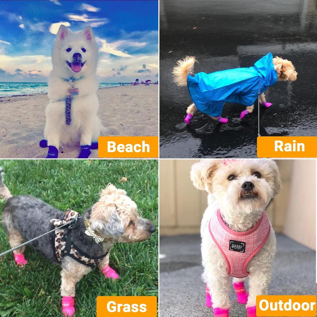 Puppy Dogs Candy Colors Anti-Slip Waterproof Rubber Rain Shoes Boots Paws Cover (Blue, Large)
