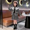 Elegantes Herbst-Set für Mädchen: Spitzen-Knopfjacke + Rock Zweiteiler