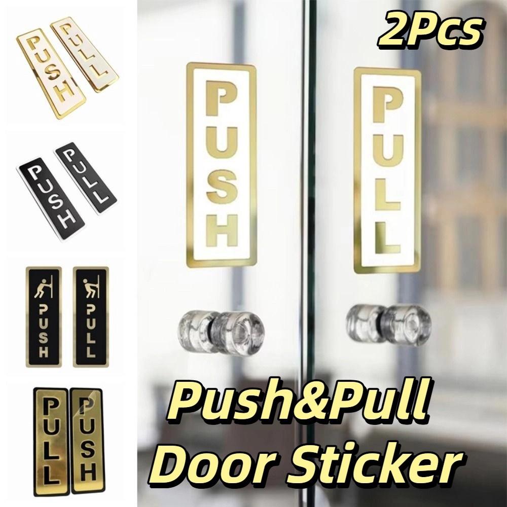 2Pcs 3D Sliding Door Logo Acrylic Restaurant Pull Stickers Push Pull Door Sign Home Decoration