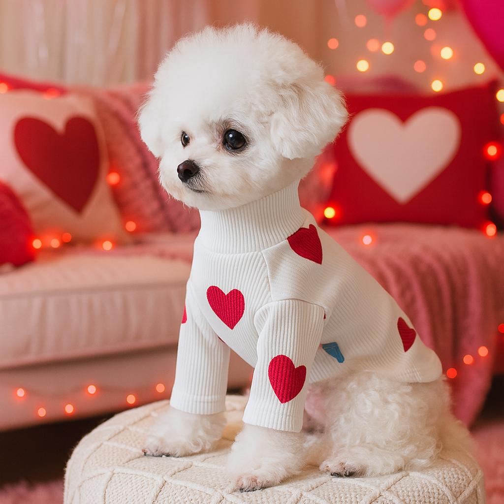 Love Print Turtleneck Dog Sweatshirt, Dog Winter Warm Clothes for Small Dogs Boy Girl, Pet Pullover Jumper, Cat Apparel
