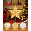 Christmas Star Tree Topper, Plug in Sliver Glittered 3D Star Tree Topper, Metal Hollow Designed Built-in 10 Bulbs String Lights for Indoor Office