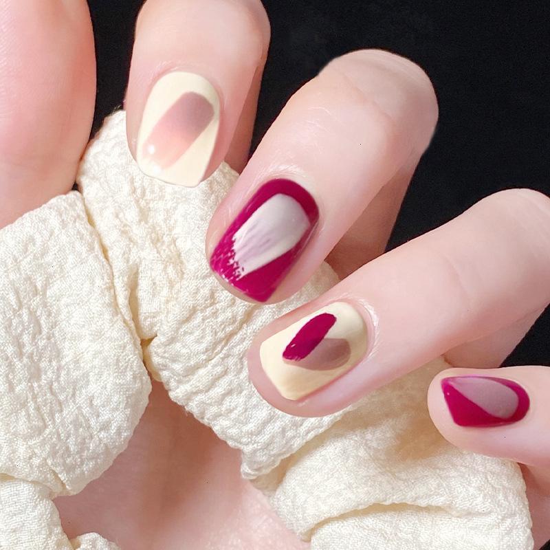 Граффити Розово-Красные Наконечники и Наклейки для Ногтей - Простые Инс Цветные Блоки Носимые Ногти