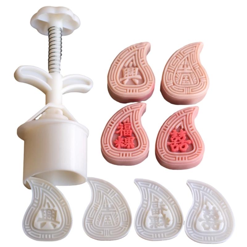 

4Pcs Hand Press Mooncakes Mold Set Functional Fondant Decoration Stamp Set for Artistic Cake Designing Enthusiasts