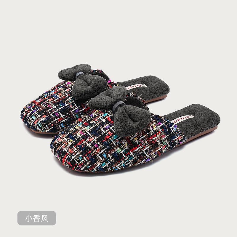 Fashion Luxury Fluffy Cotton Slippers Women Sweet Bow Decoration Brand Designer Shoes Comfortable Lightweight Soft Bottom Home Slippers