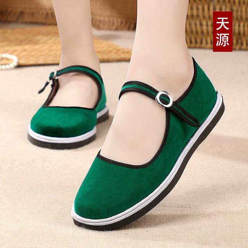Old Beijing cloth shoes flat-heeled sewn shoes low-top lasagna soles cotton cloth shallow mouth flat-soled rubber soles women's cloth shoes mother