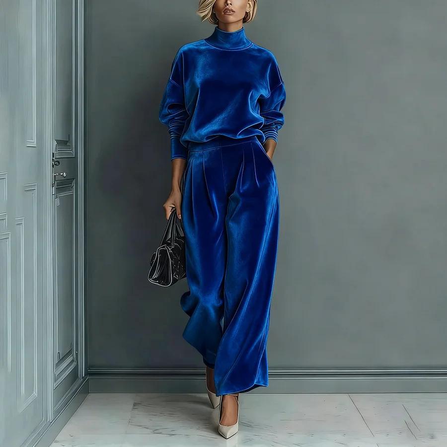 Fall Winter New High-End Fashion Women's Knit Long Sleeve Set Wide Leg Pants Two Piece Outfit