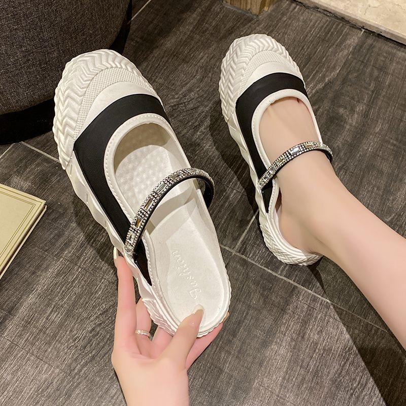 Модные шлепанцы на низком каблуке белые женские с украшениями снаружи летняя обувь — фото 6