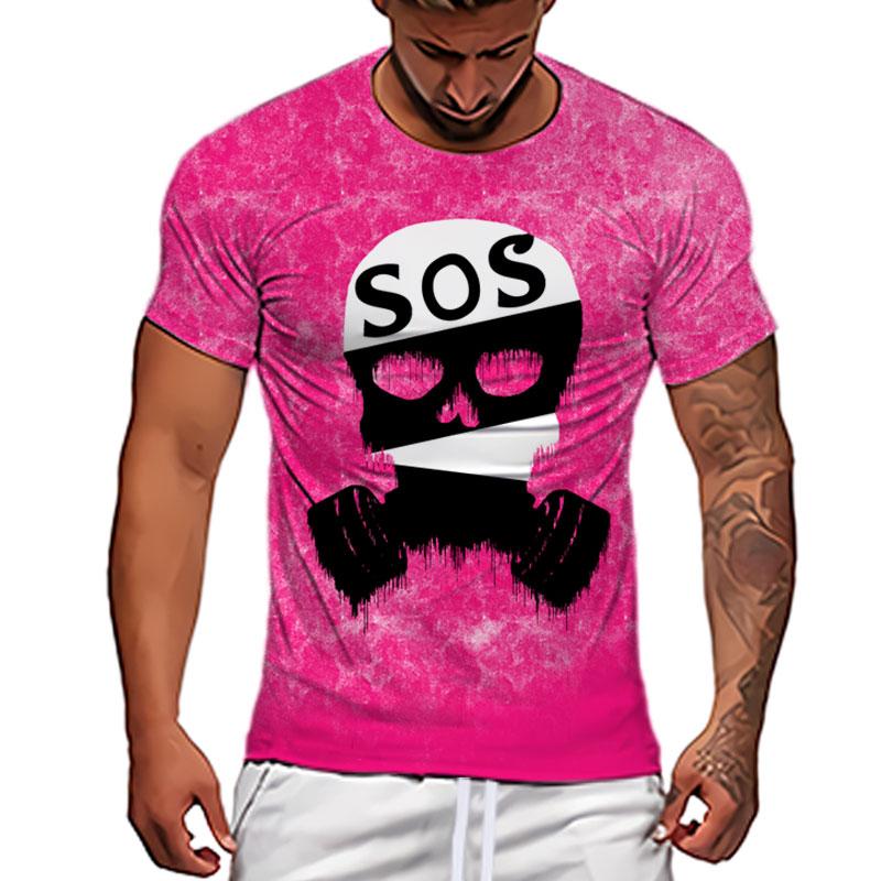 Men's Short Sleeved Gas Mask 3D Printed T-shirt Casual O-neck Polyester Soft Top Punk Motorcycle Trendsetter Clothing Multiple S